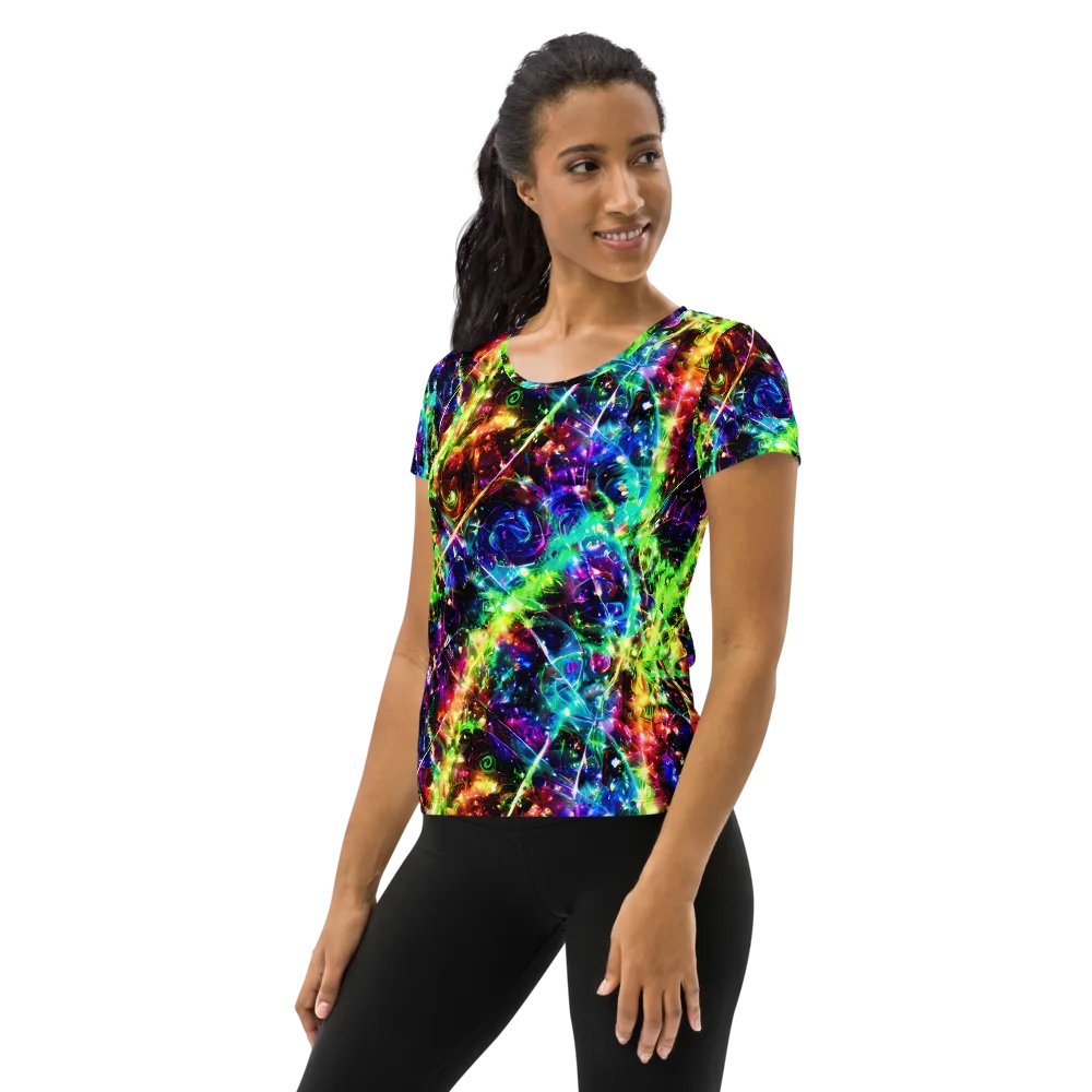 Electric Kaleidoscope on Women's Athletic T-Shirt — Left