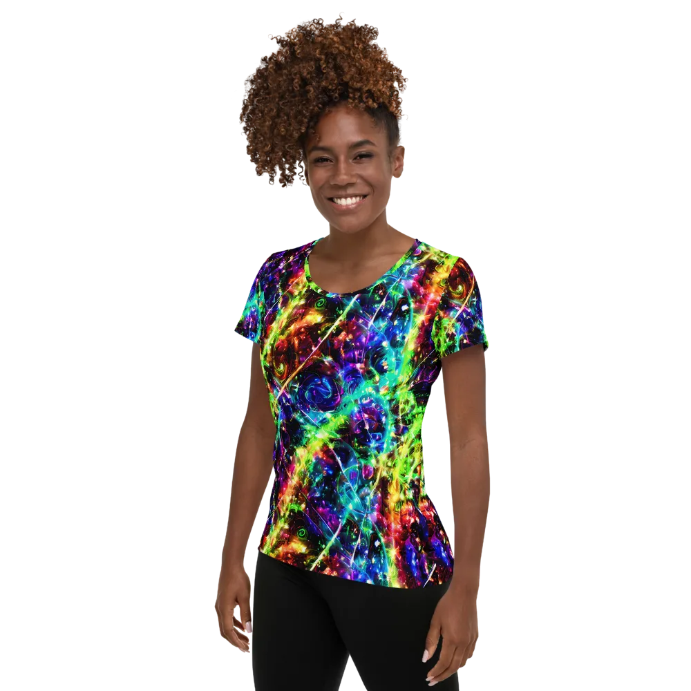 Electric Kaleidoscope on Women's Athletic T-Shirt — Left