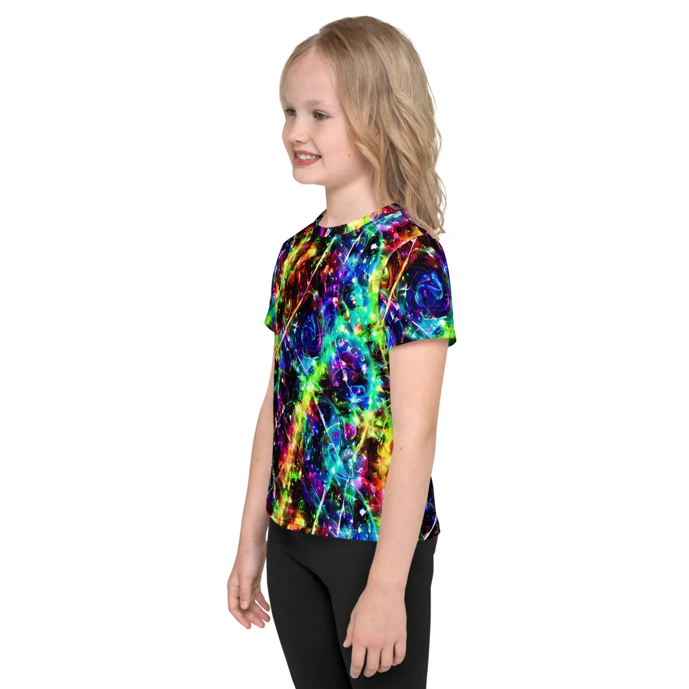 Electric Kaleidoscope on Kids Crew Neck T-Shirt — Left