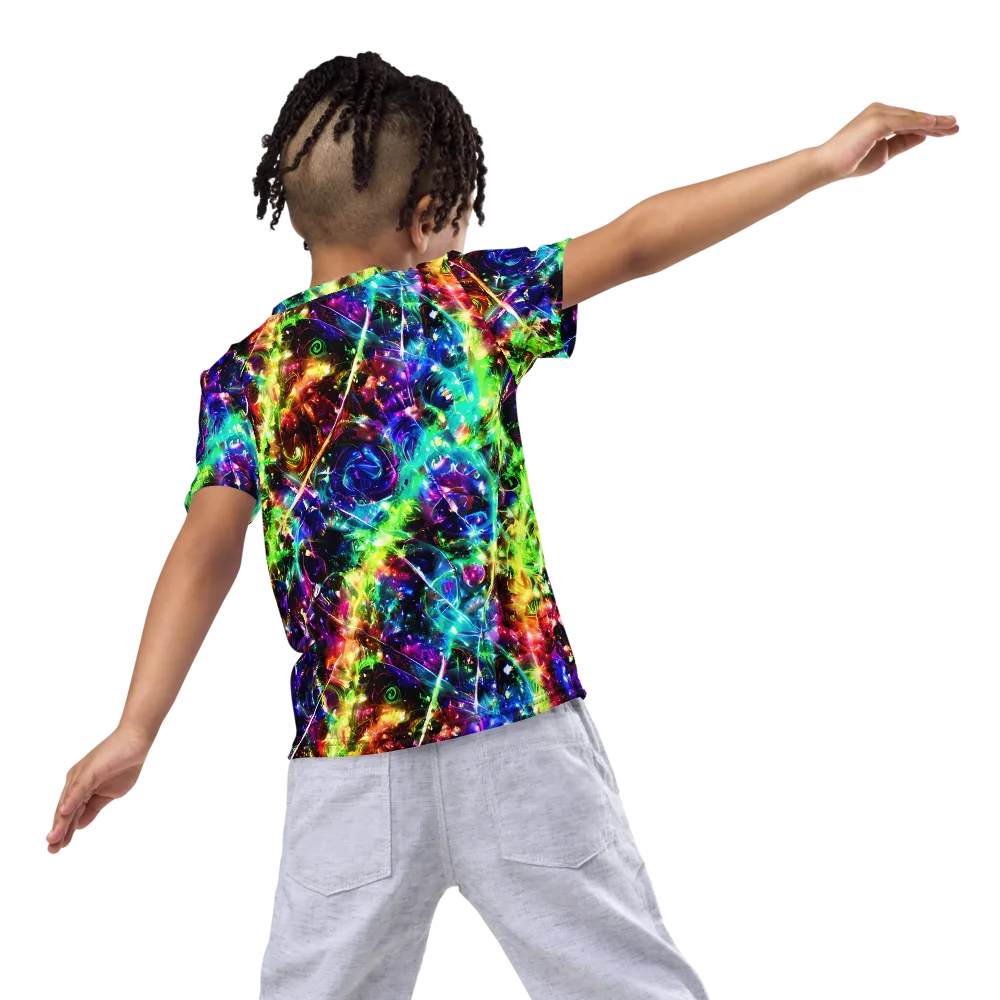 Electric Kaleidoscope on Kids Crew Neck T-Shirt — Back