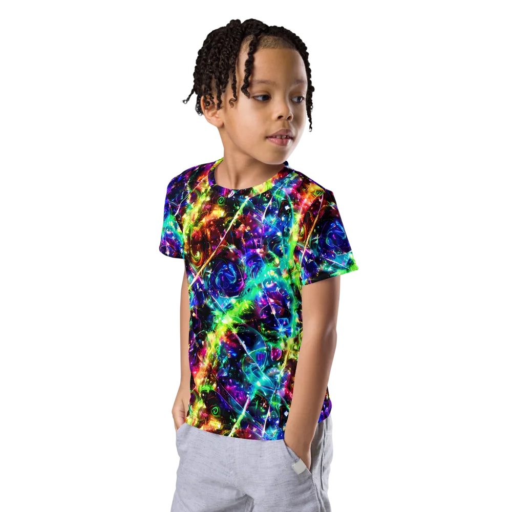 Electric Kaleidoscope on Kids Crew Neck T-Shirt — Left Front