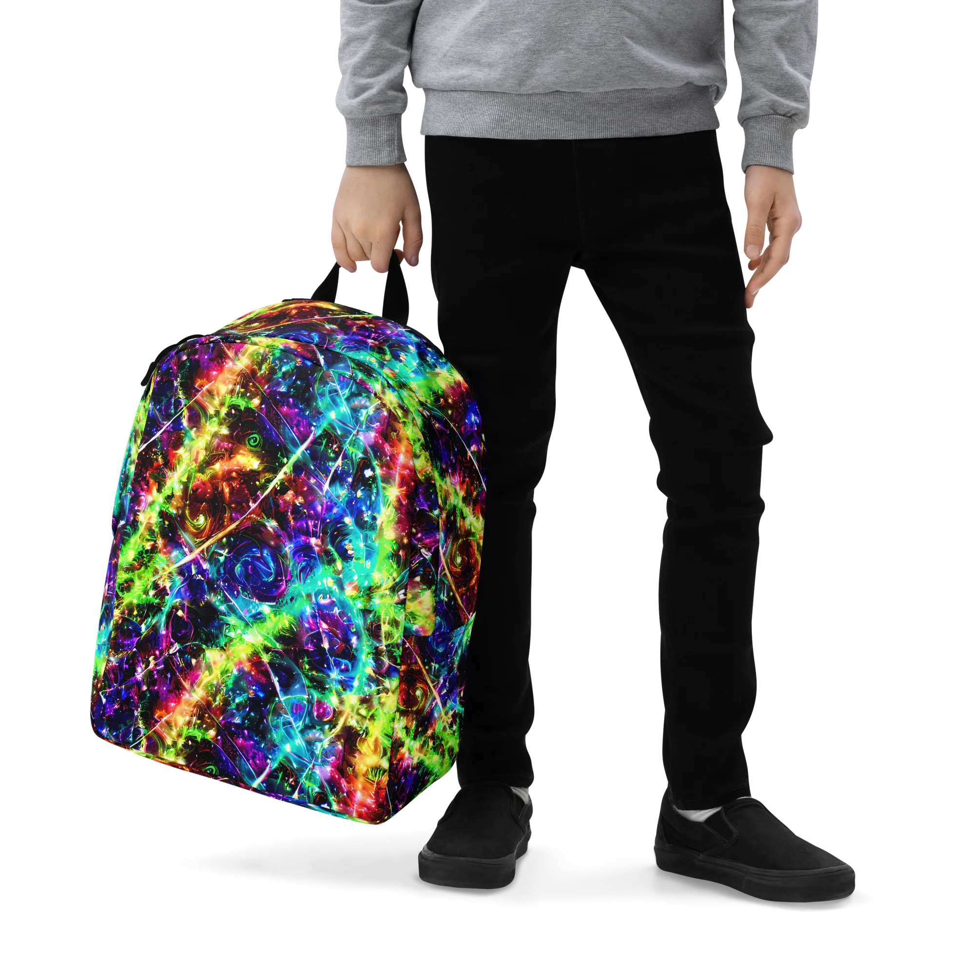 Electric Kaleidoscope on Minimalist Backpack — Zoomed-in