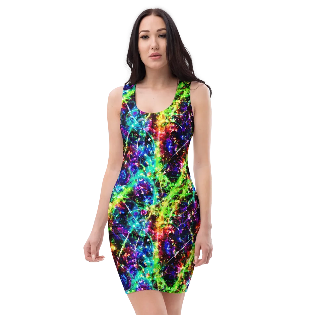 Electric Kaleidoscope on Bodycon Dress — Front