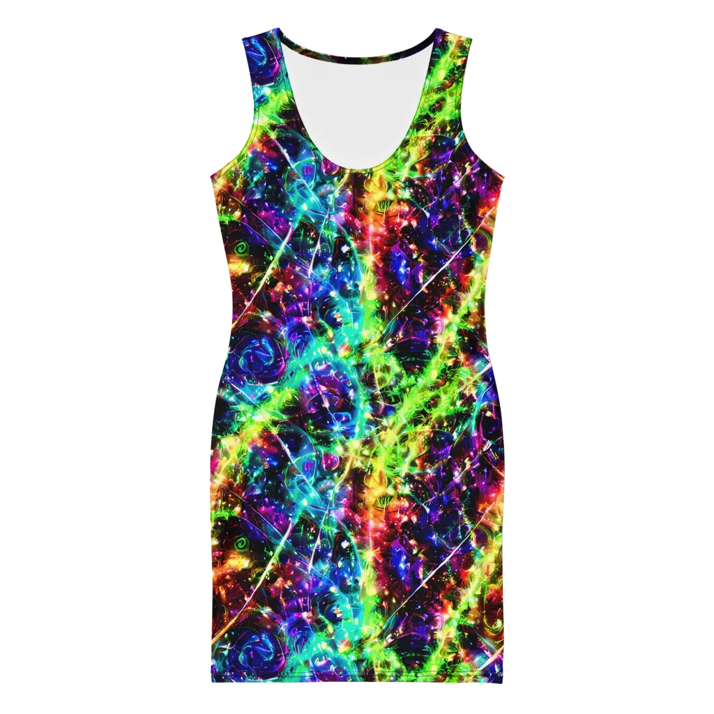 Electric Kaleidoscope on Bodycon Dress — Front