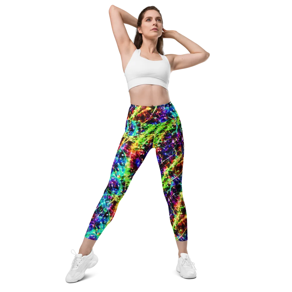 Electric Kaleidoscope on Leggings with Pockets — Front