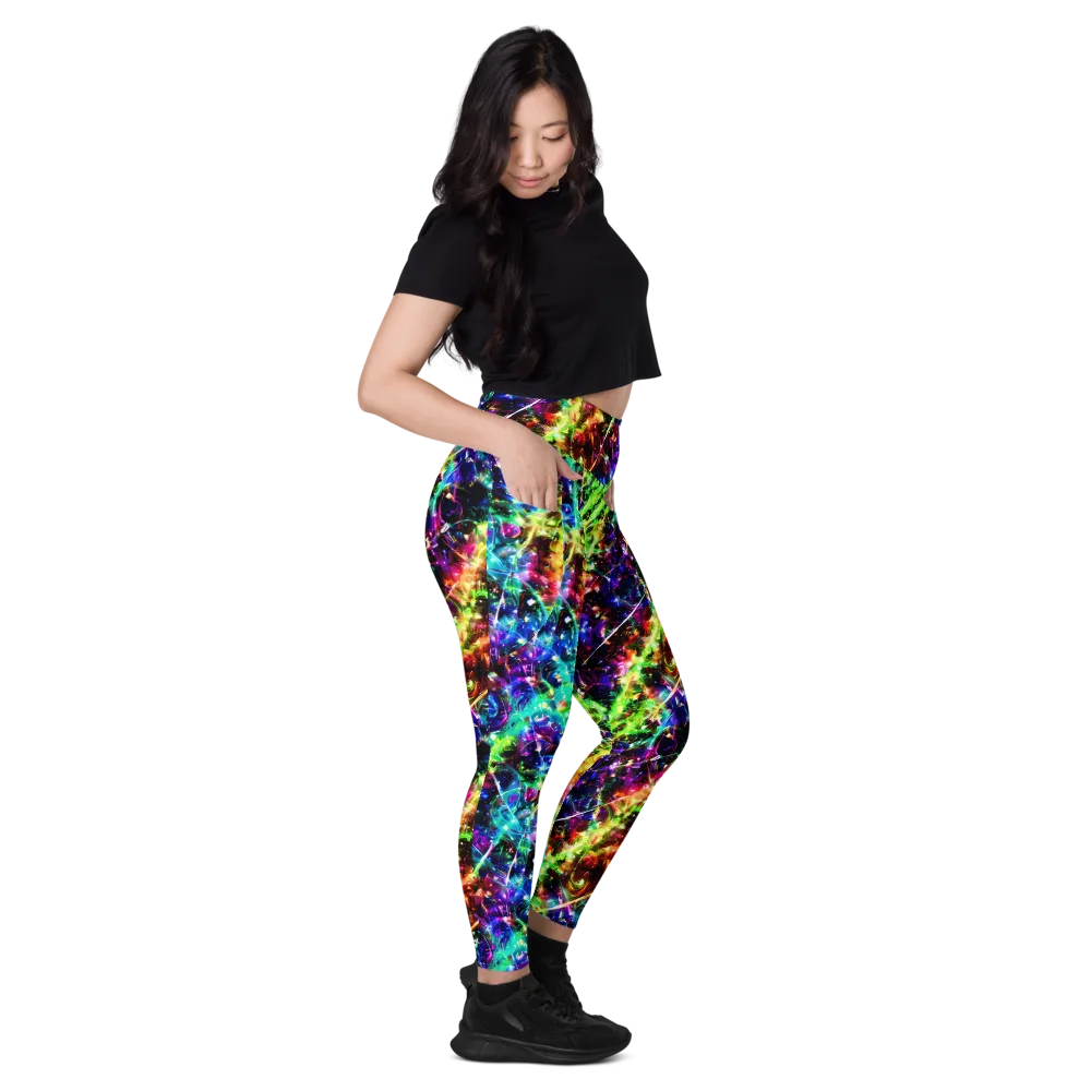 Electric Kaleidoscope on Leggings with Pockets — Right