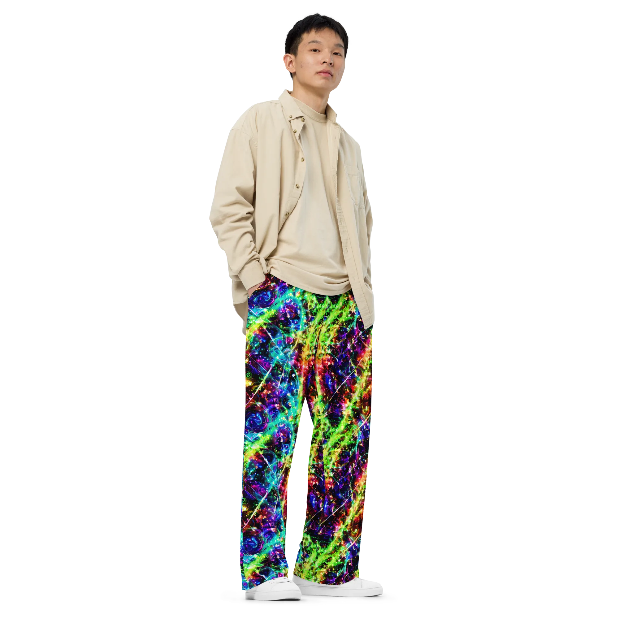 Electric Kaleidoscope on Wide-Leg Pants — Right Front