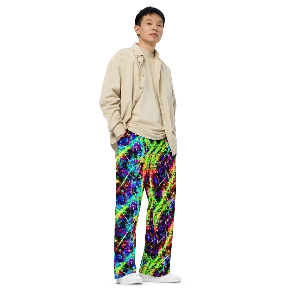 Electric Kaleidoscope on Wide-Leg Pants — Right Front