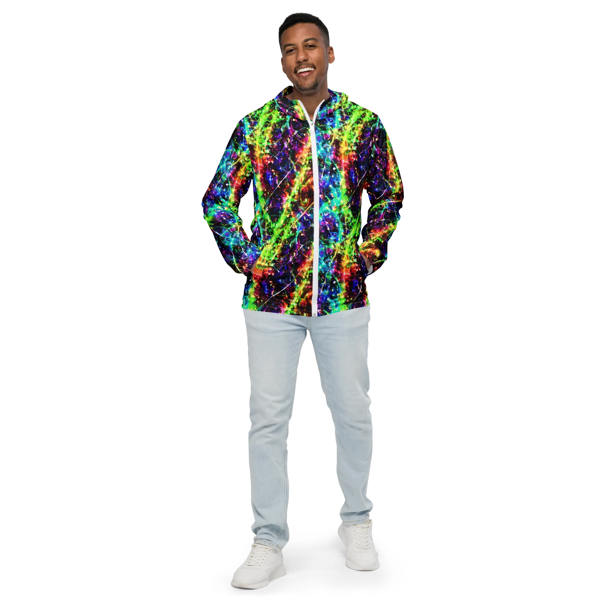 Electric Kaleidoscope on Men's Windbreaker — Front