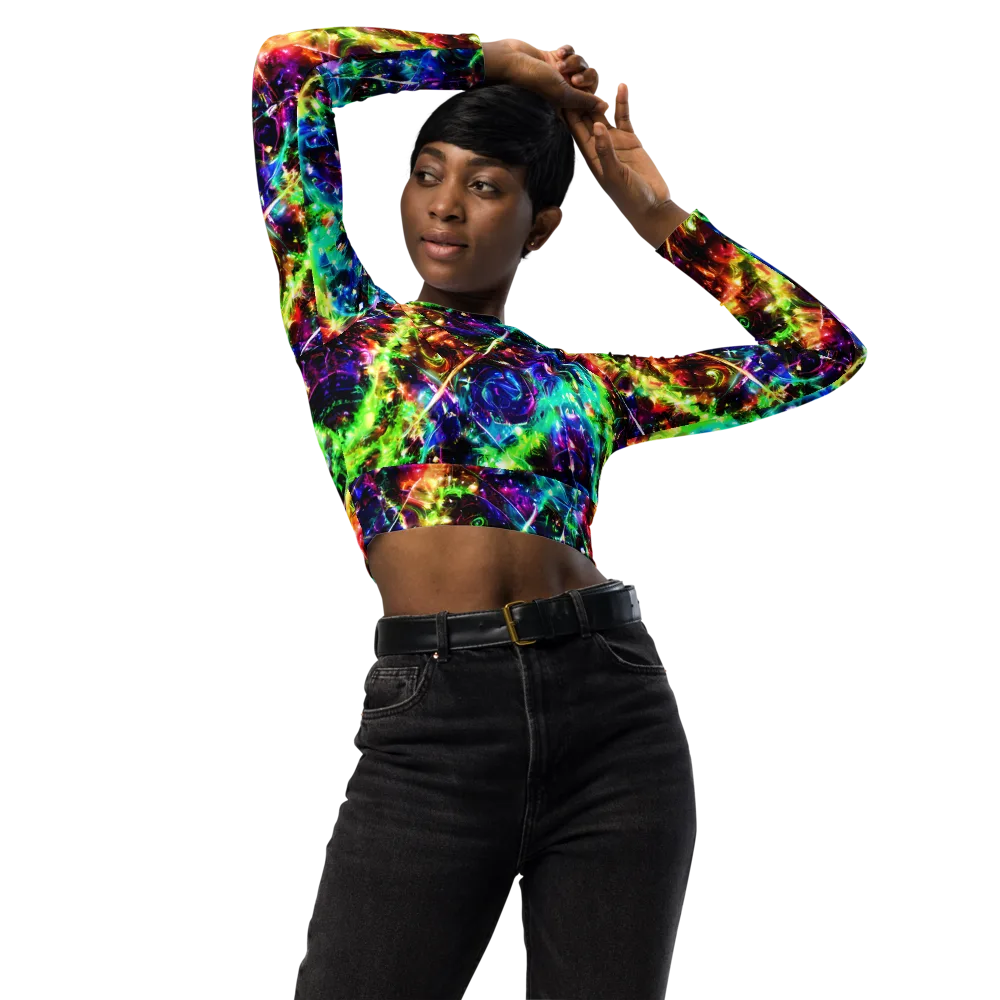 Electric Kaleidoscope on Long Sleeve Crop Top — Front