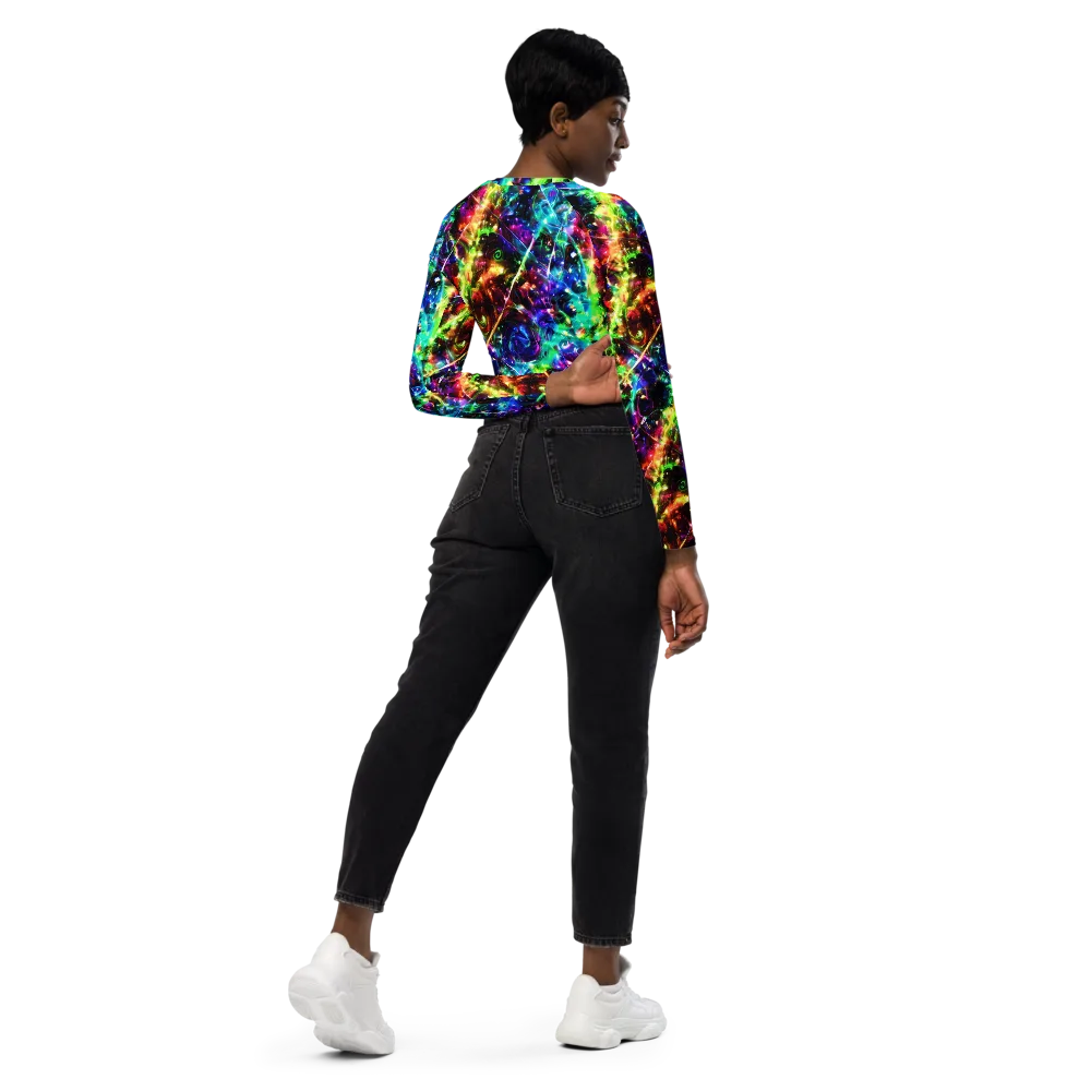 Electric Kaleidoscope on Long Sleeve Crop Top — Right Back