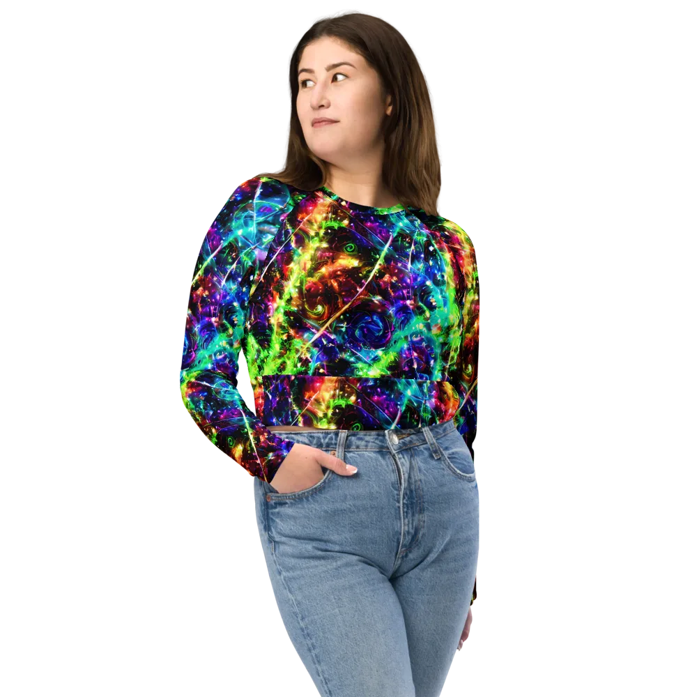 Electric Kaleidoscope on Long Sleeve Crop Top — Front
