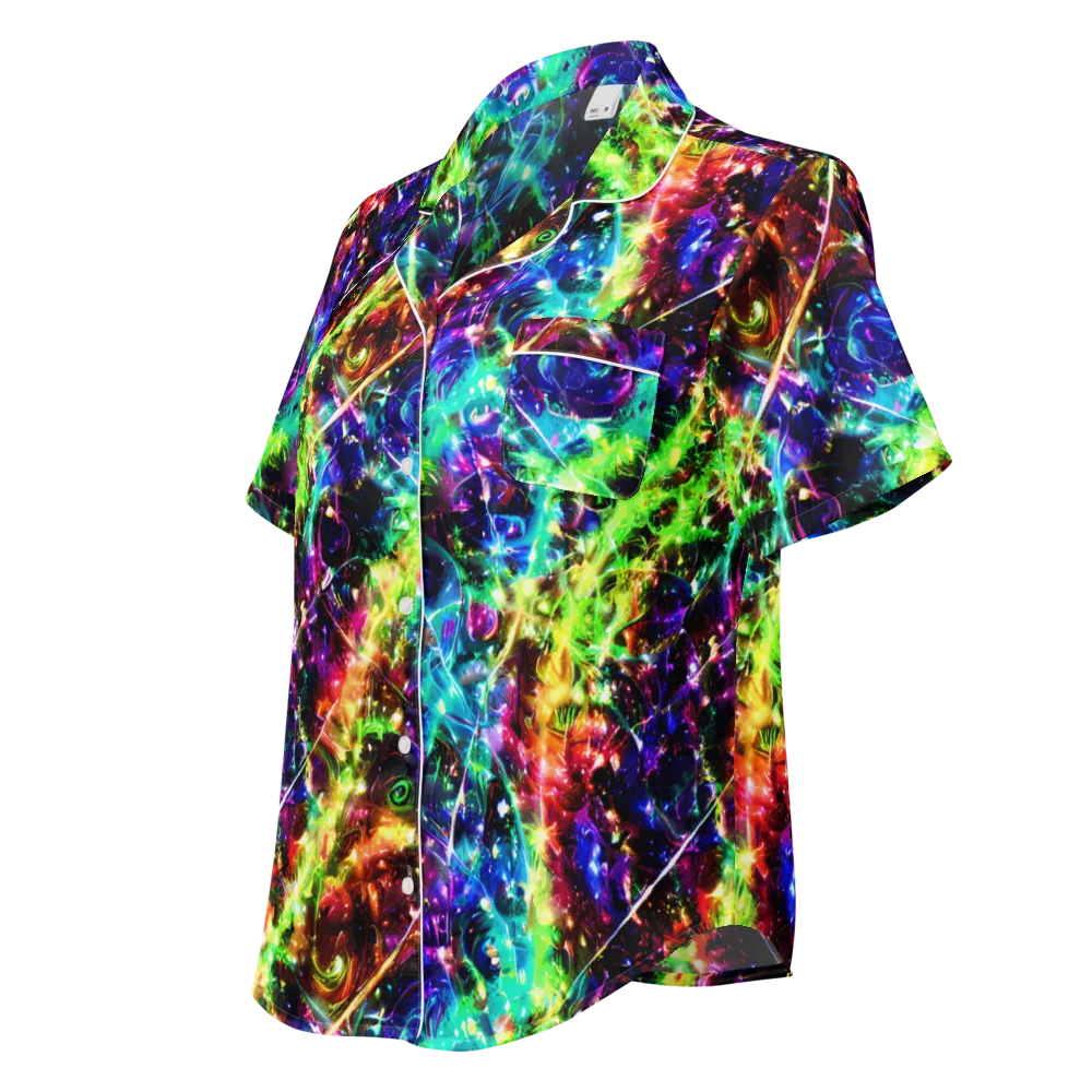 Electric Kaleidoscope on Women's Short Sleeve Pajama Top — Left Front