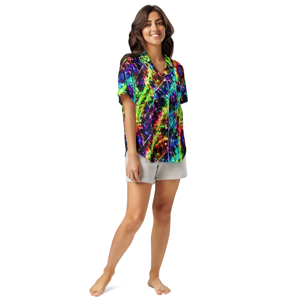 Electric Kaleidoscope on Women's Short Sleeve Pajama Top — Front