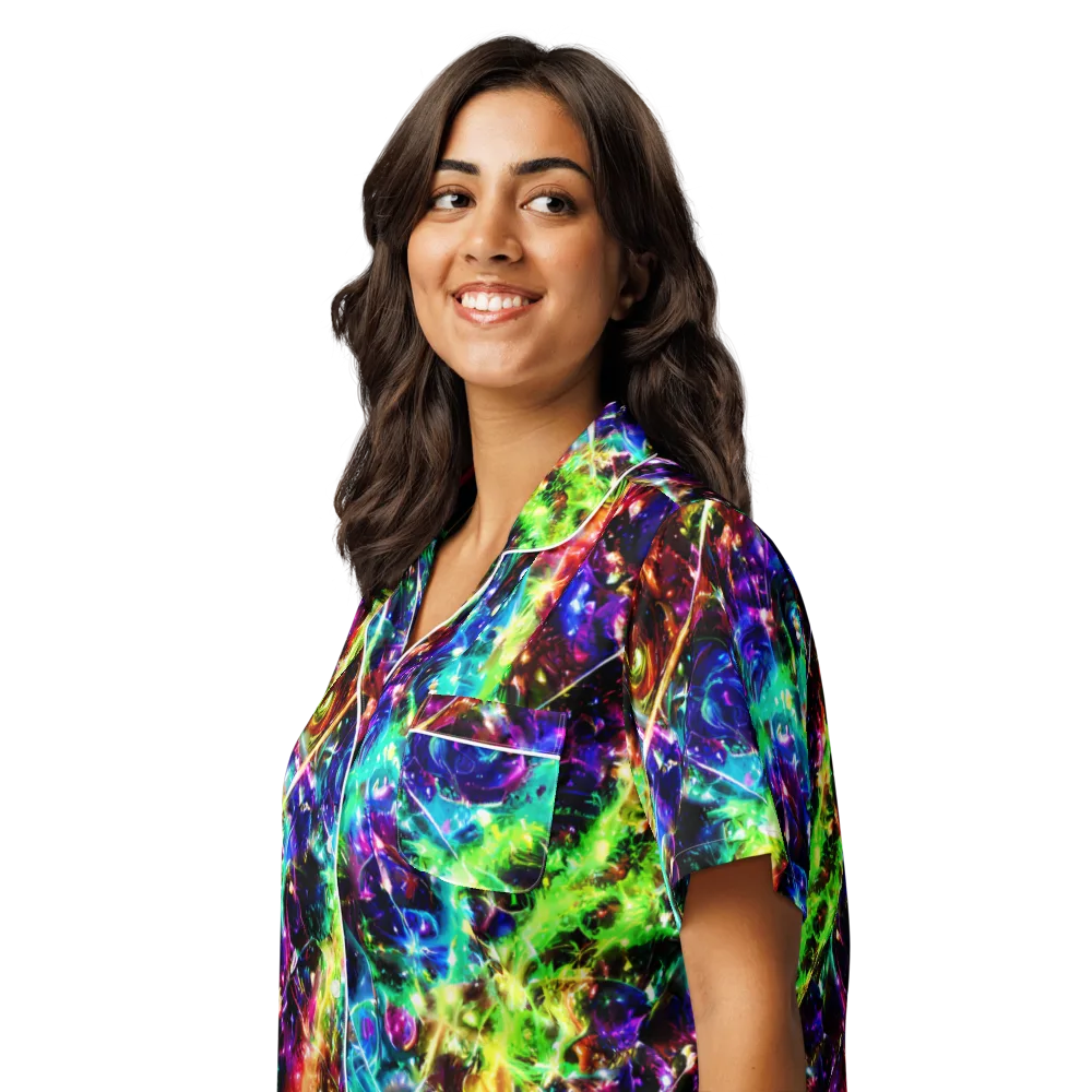 Electric Kaleidoscope on Women's Short Sleeve Pajama Top — Left Front