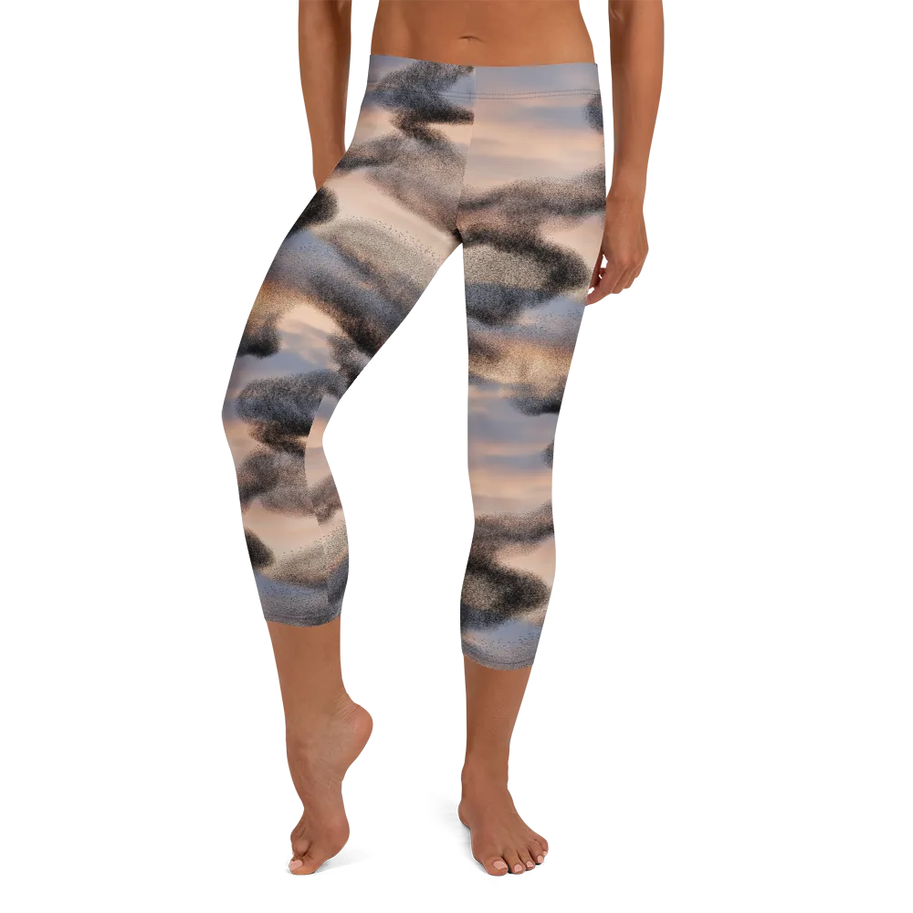 Cloudscape Nocturne on Capri Leggings — Front