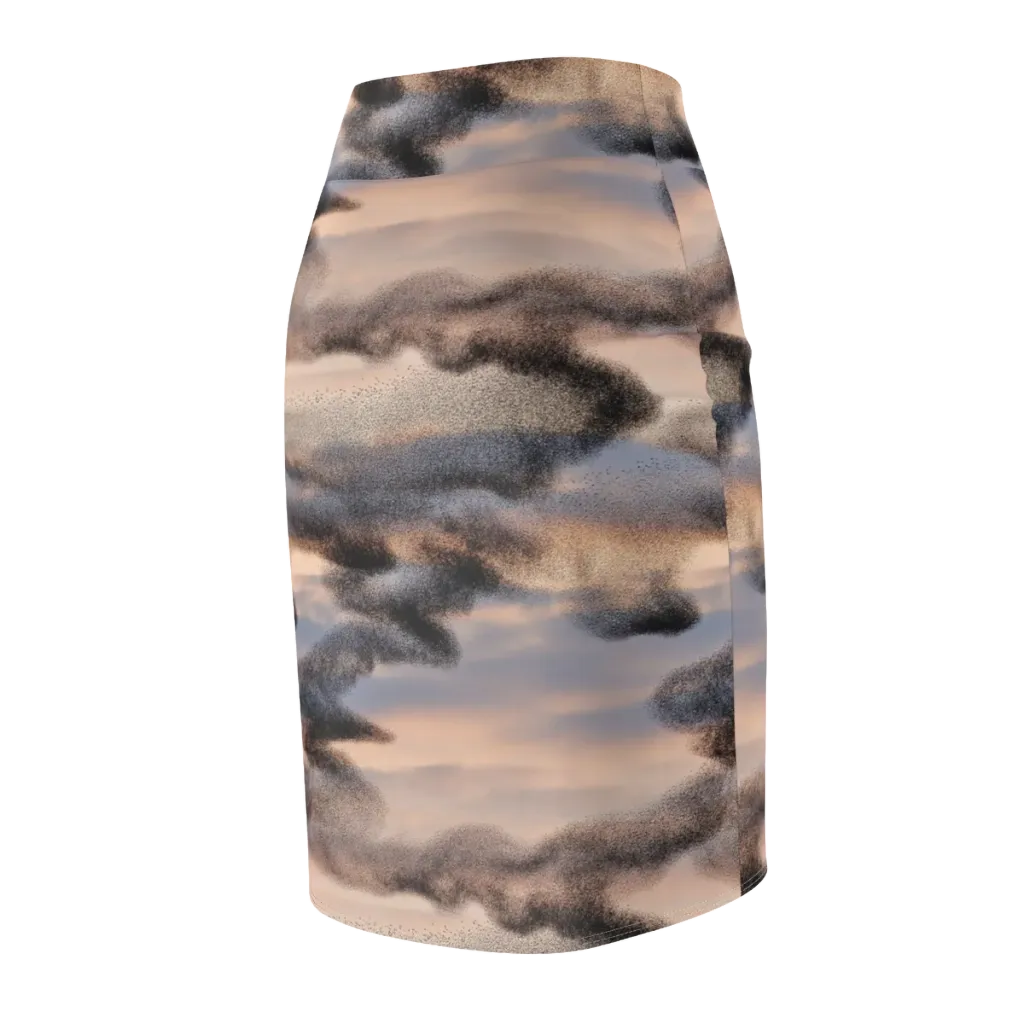 Cloudscape Nocturne on Pencil Skirt — Back Side