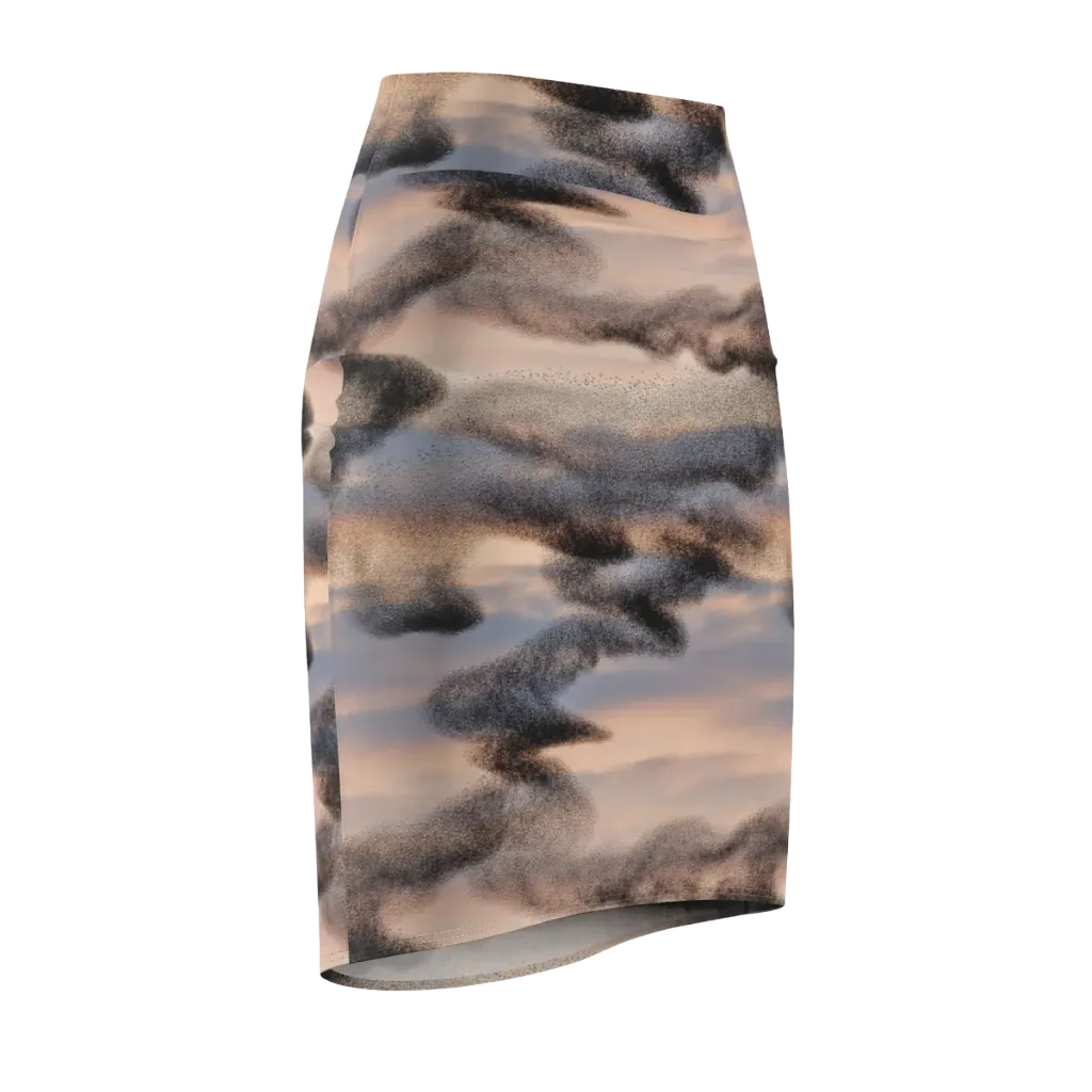 Cloudscape Nocturne on Pencil Skirt — Front Side