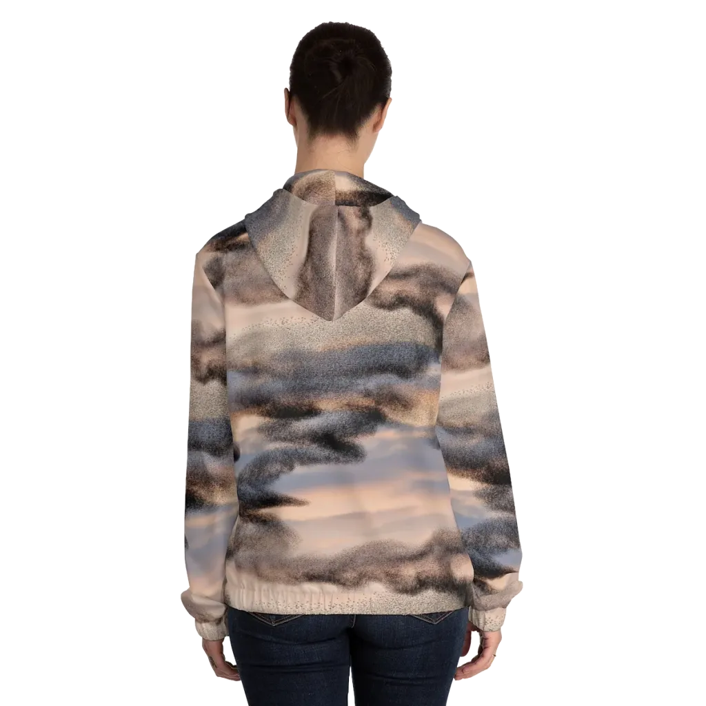 Cloudscape Nocturne on Women's Full-Zip Hoodie — Back On Person