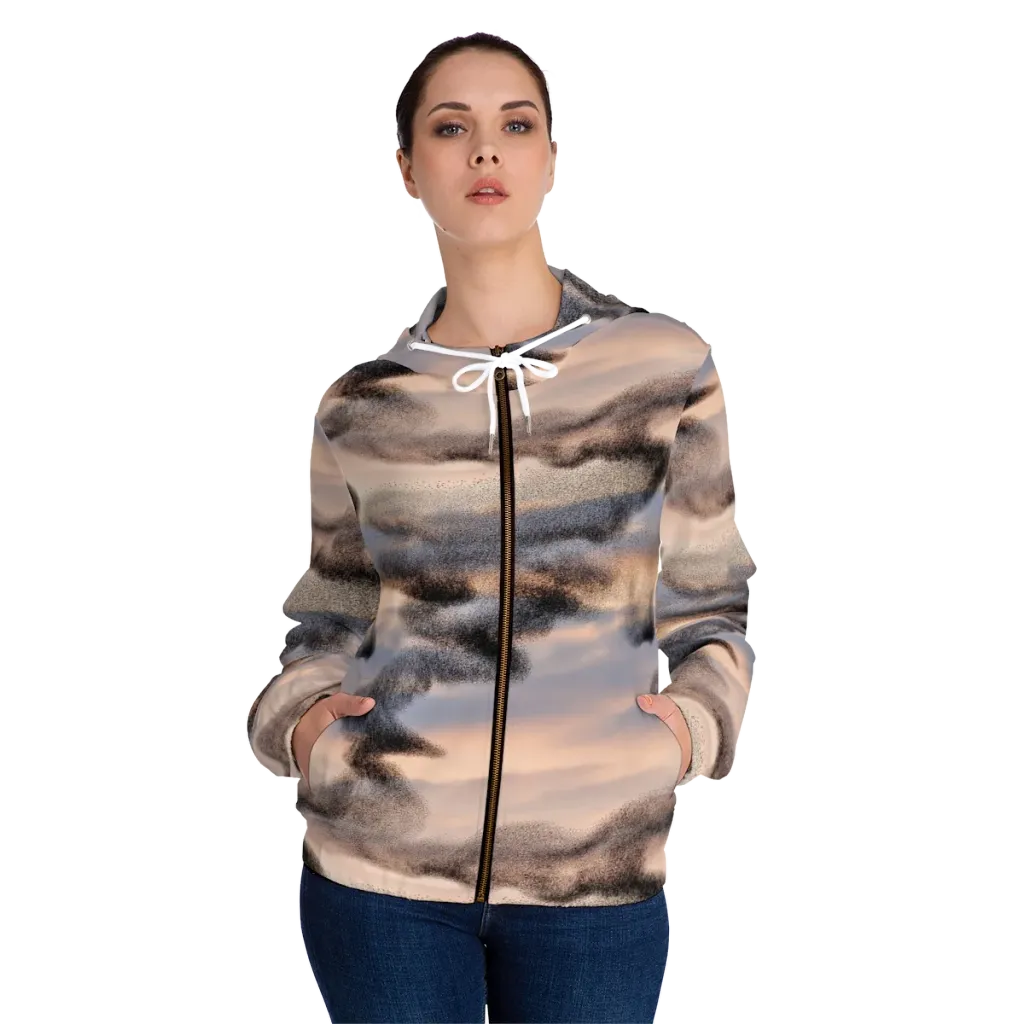 Cloudscape Nocturne on Women's Full-Zip Hoodie — Front On Person