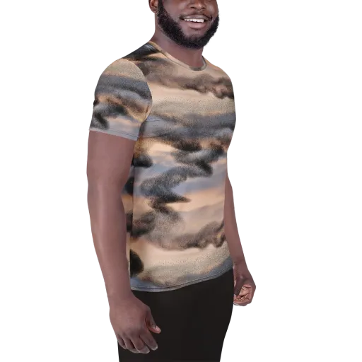 Cloudscape Nocturne on a Men's Athletic T-Shirt