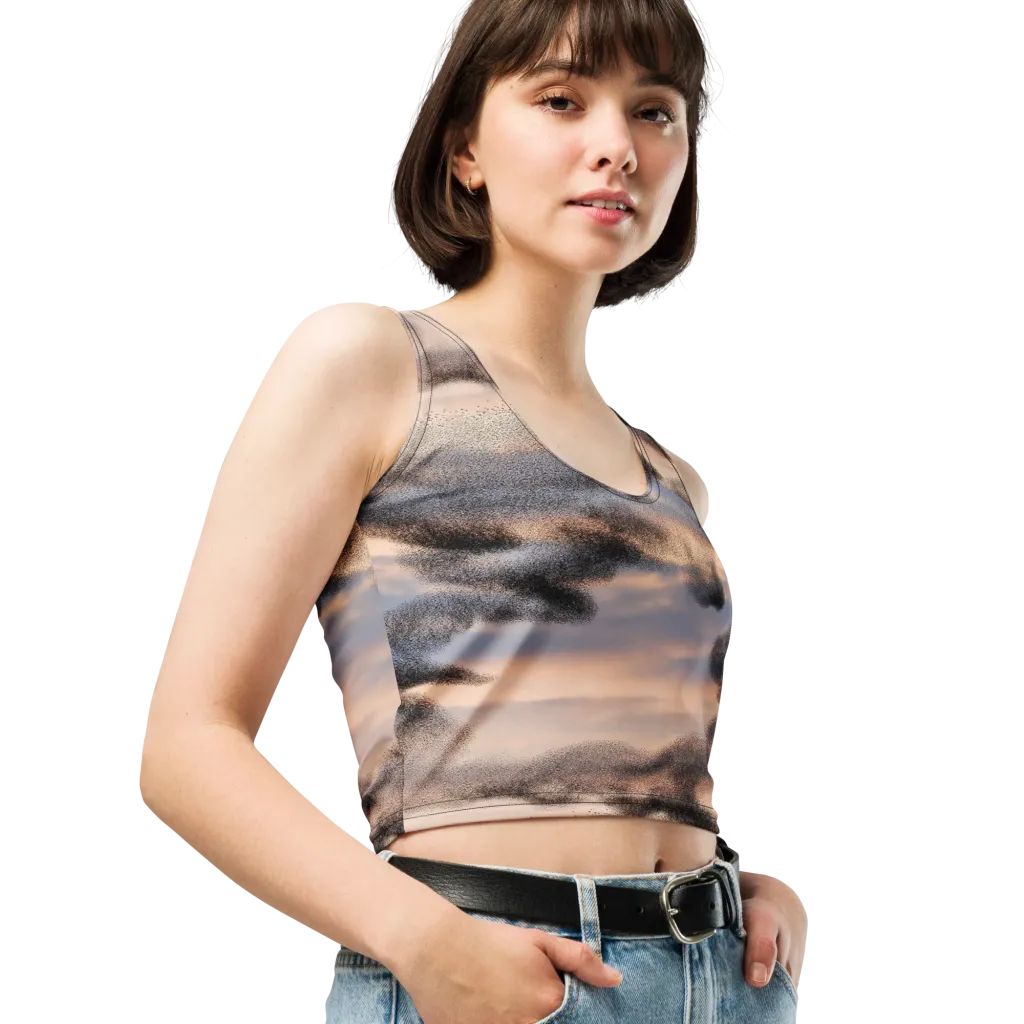 Cloudscape Nocturne on Crop Top — Right Front