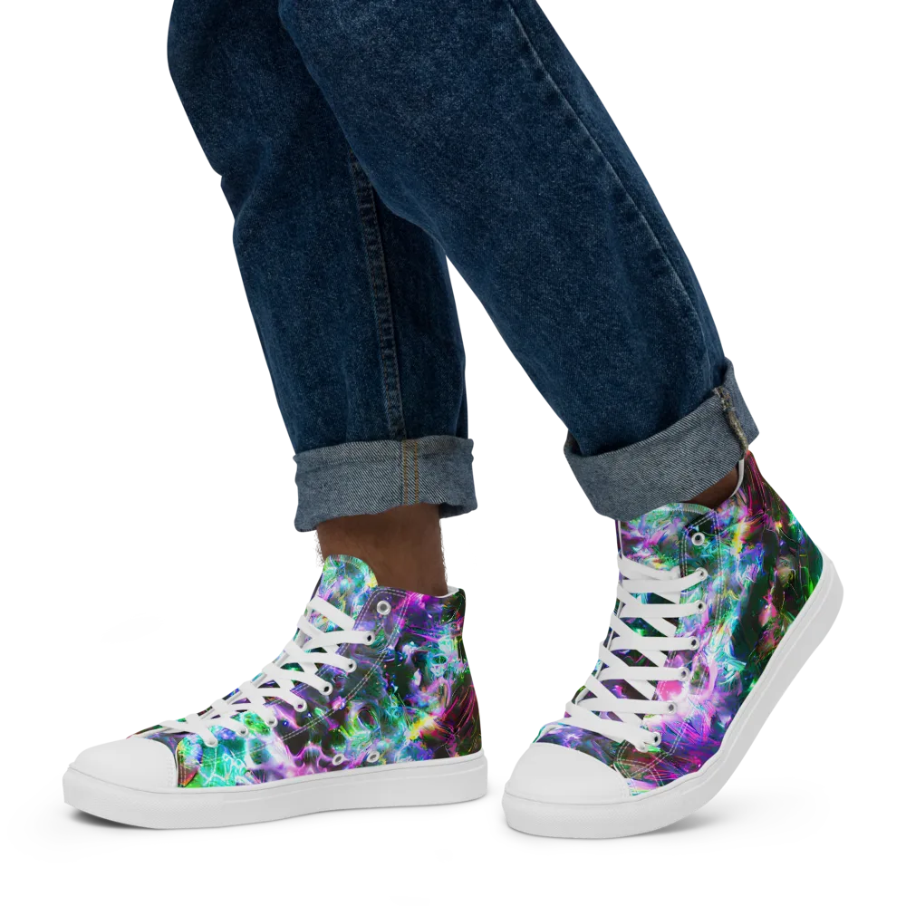 Neon Eden on Men's High Top Canvas Shoes — Left