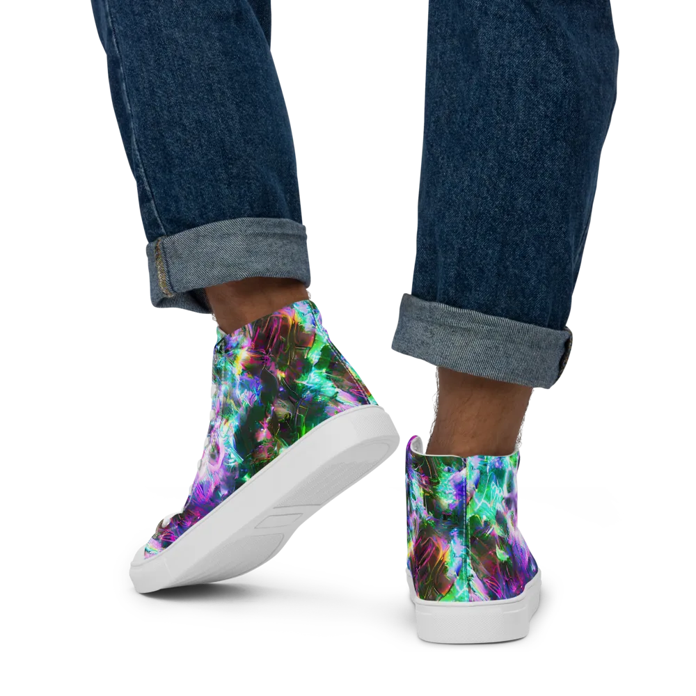 Neon Eden on Men's High Top Canvas Shoes — Back