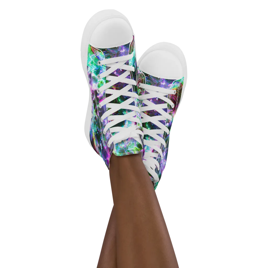Neon Eden on Women's High Top Canvas Shoes — Front