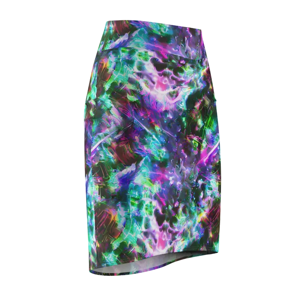 Neon Eden on Pencil Skirt — Front Side