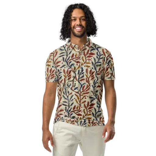 Crimson Seaweed on a Men's Slim Fit Polo Shirt