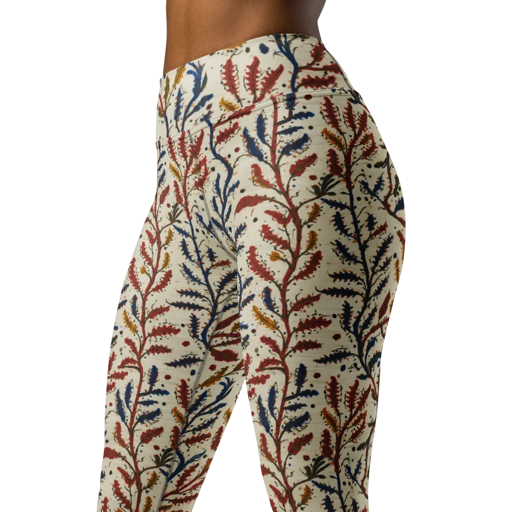 Crimson Seaweed on Yoga Leggings — Left Front