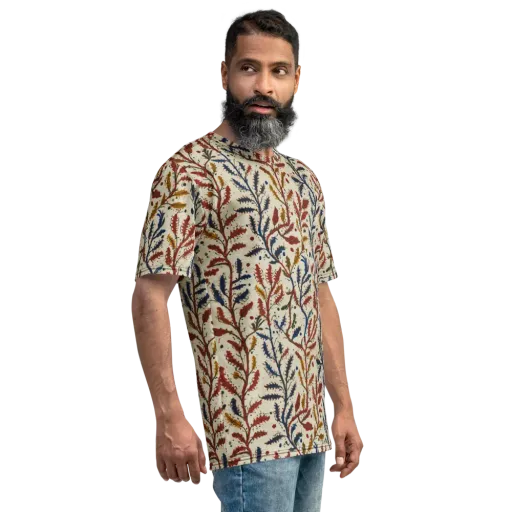 Crimson Seaweed on a Men's Crew Neck T-Shirt