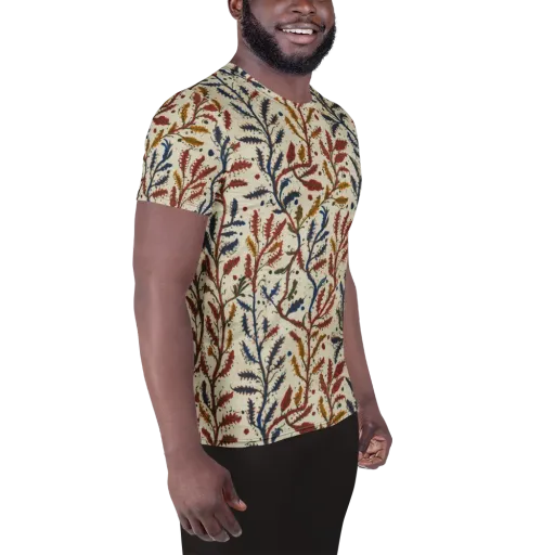 Crimson Seaweed on a Men's Athletic T-Shirt