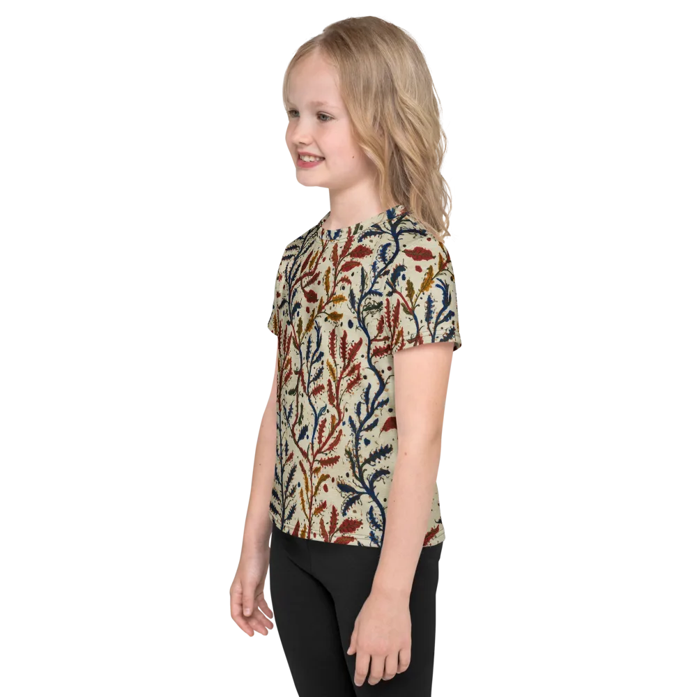 Crimson Seaweed on Kids Crew Neck T-Shirt — Left