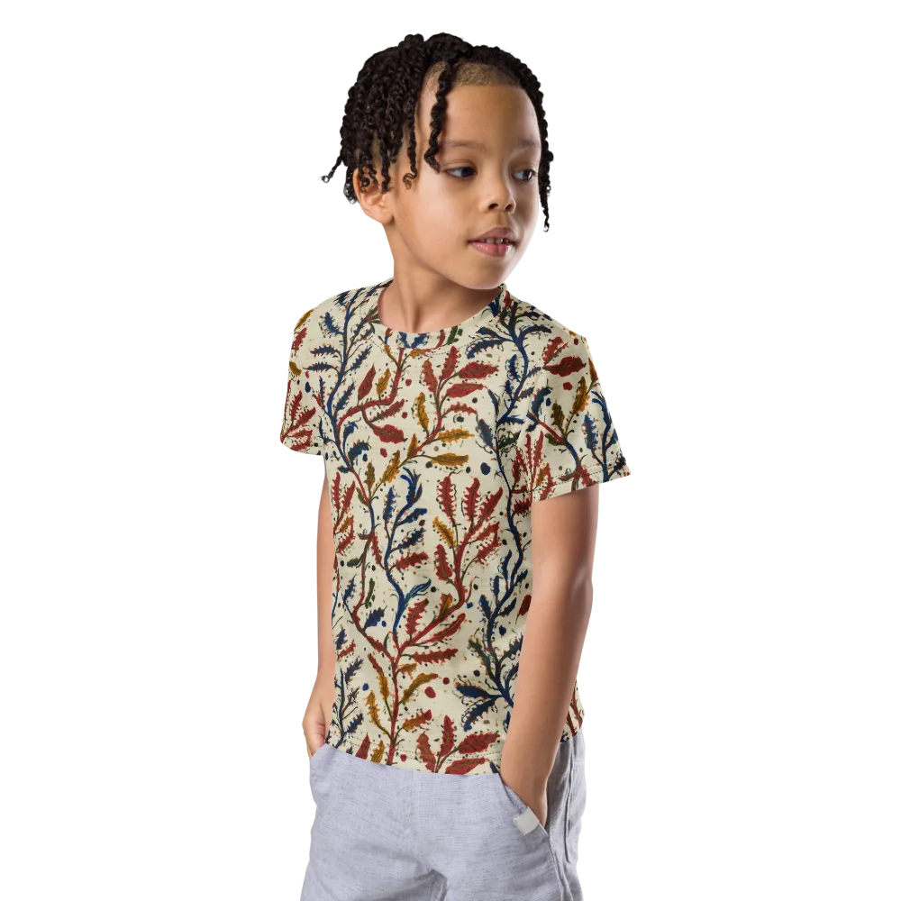 Crimson Seaweed on Kids Crew Neck T-Shirt — Left Front