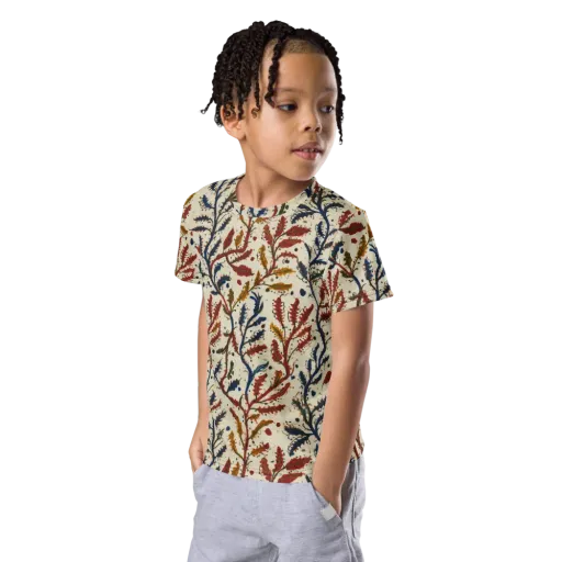 Crimson Seaweed on a Kids Crew Neck T-Shirt