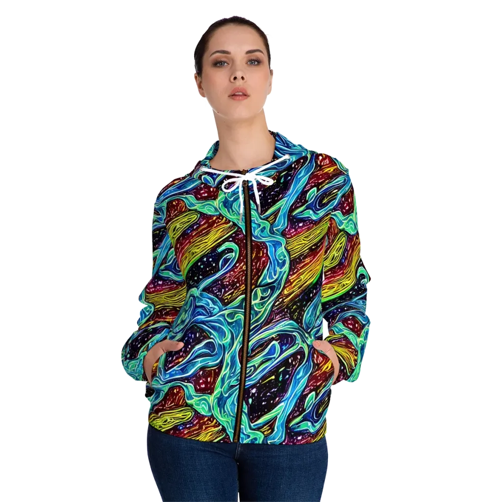 Acid Tide on Women's Full-Zip Hoodie — Front On Person
