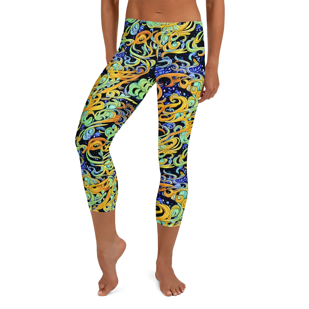 Midnight Ribbons on Capri Leggings — Front