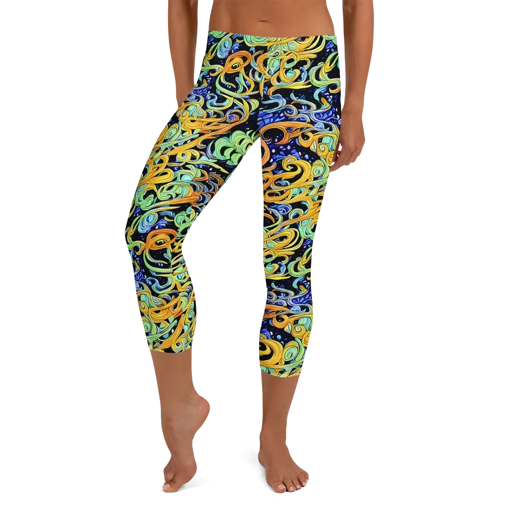 Midnight Ribbons on Capri Leggings — Front