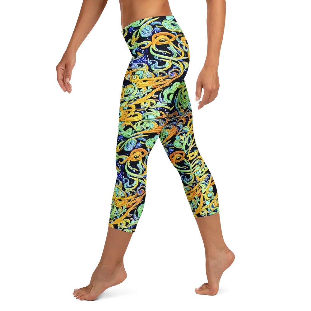 Midnight Ribbons on Capri Leggings — Left