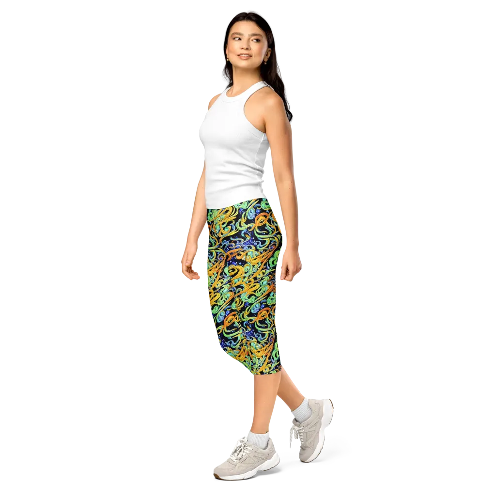 Midnight Ribbons on Capri Leggings — Left Front