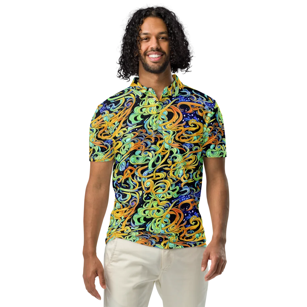 Midnight Ribbons on Men's Slim Fit Polo Shirt — Front