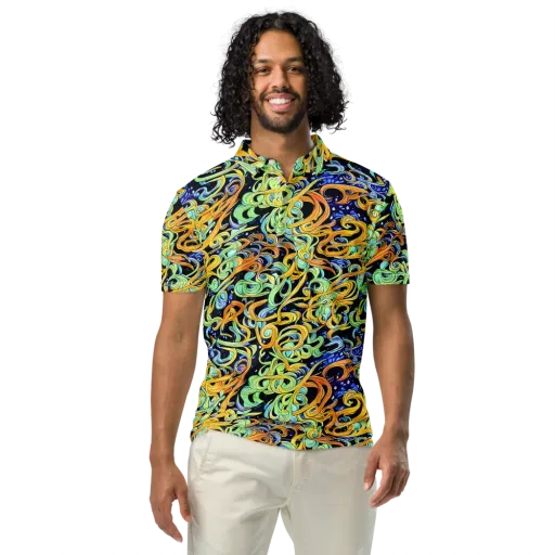 Midnight Ribbons on a Men's Slim Fit Polo Shirt