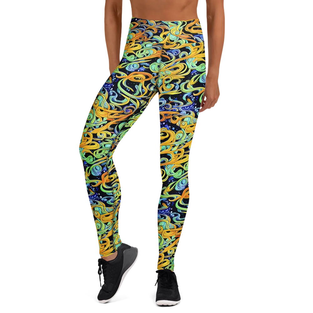 Midnight Ribbons on Yoga Leggings — Front