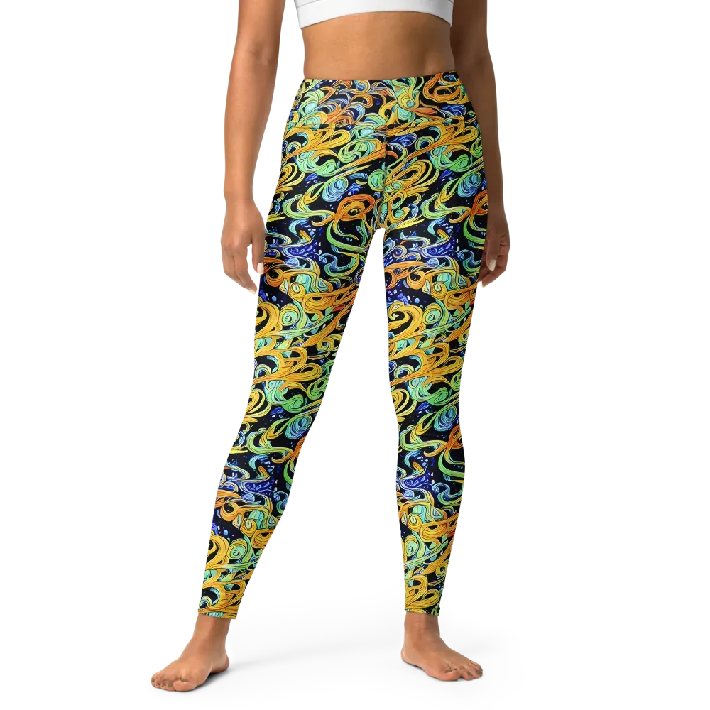 Midnight Ribbons on Yoga Leggings — Front