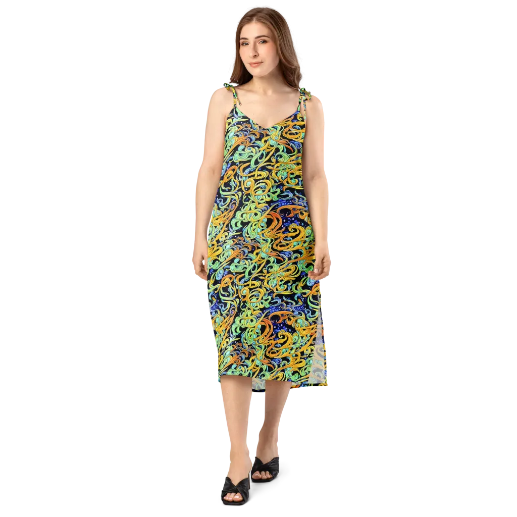 Midnight Ribbons on Slip Dress — Front