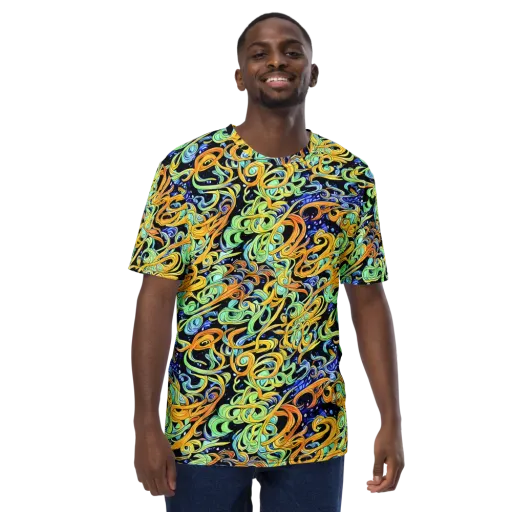 Midnight Ribbons on a Men's Crew Neck T-Shirt