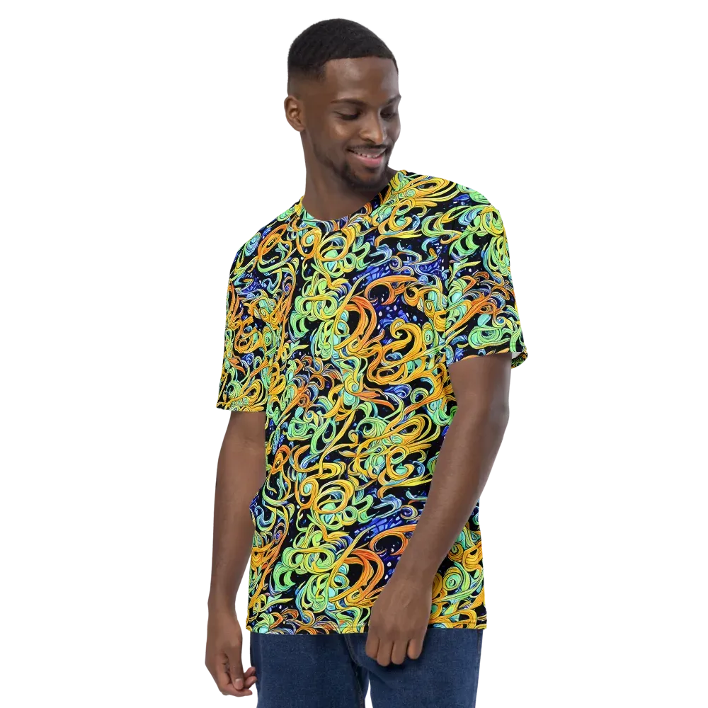 Midnight Ribbons on Men's Crew Neck T-Shirt — Left