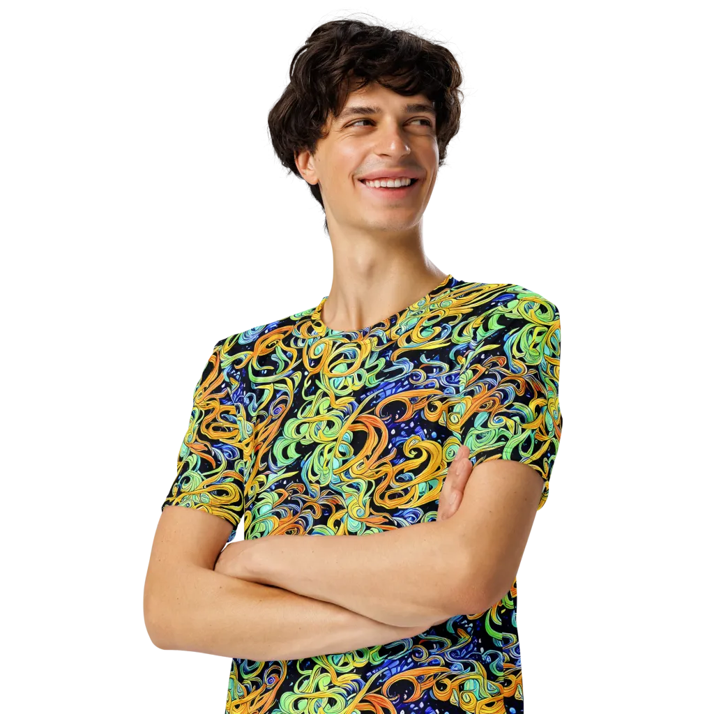 Midnight Ribbons on Men's Crew Neck T-Shirt — Left Front